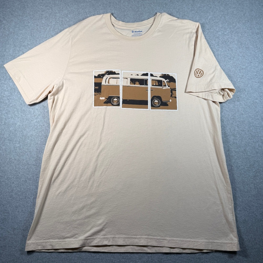 Volkswagen DriverGear T‑Shirt Men's XXL Beige Graphic Tee VW‎ Bus Van Shirt